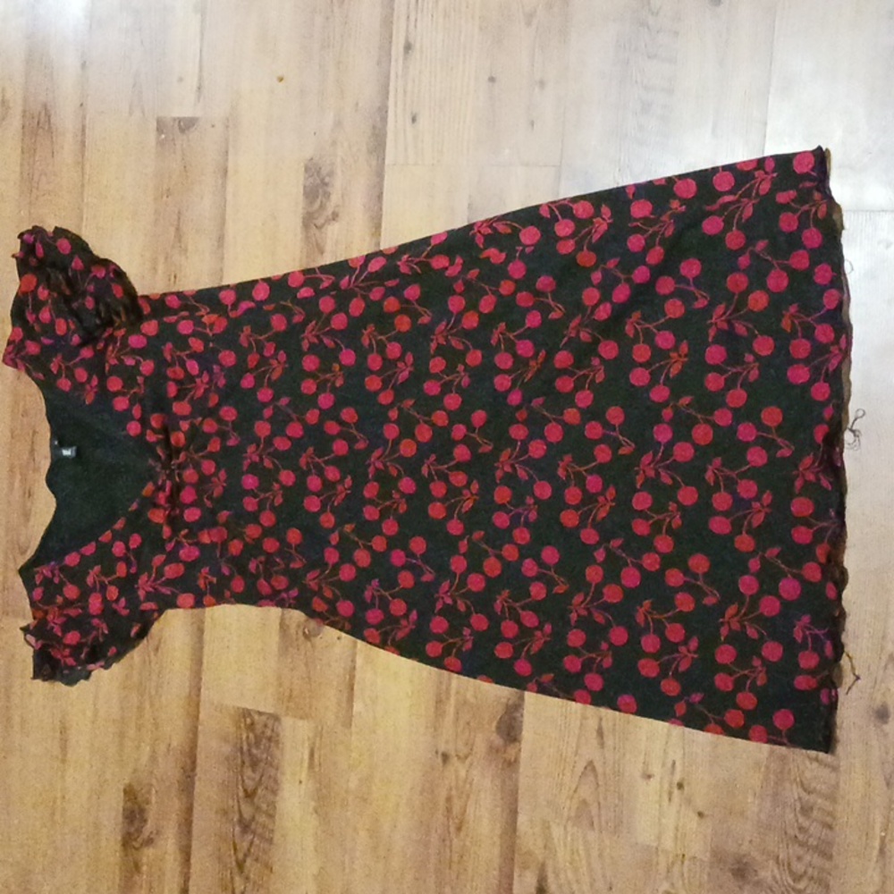 Black and red tea length cherry dress.